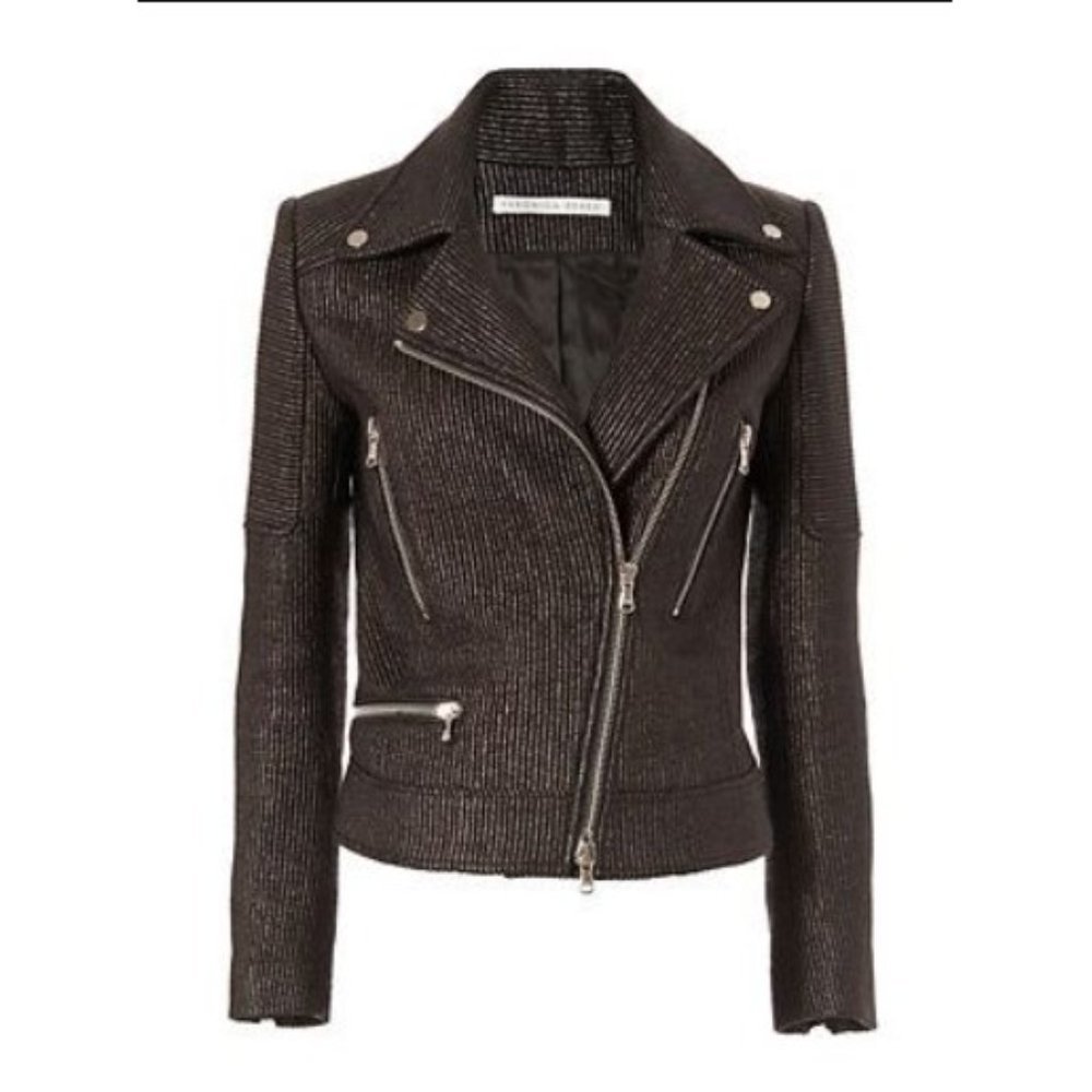 Veronica Beard Metallic Pinstripe Moto Jacket - Size 2 - Picture 4 of 16